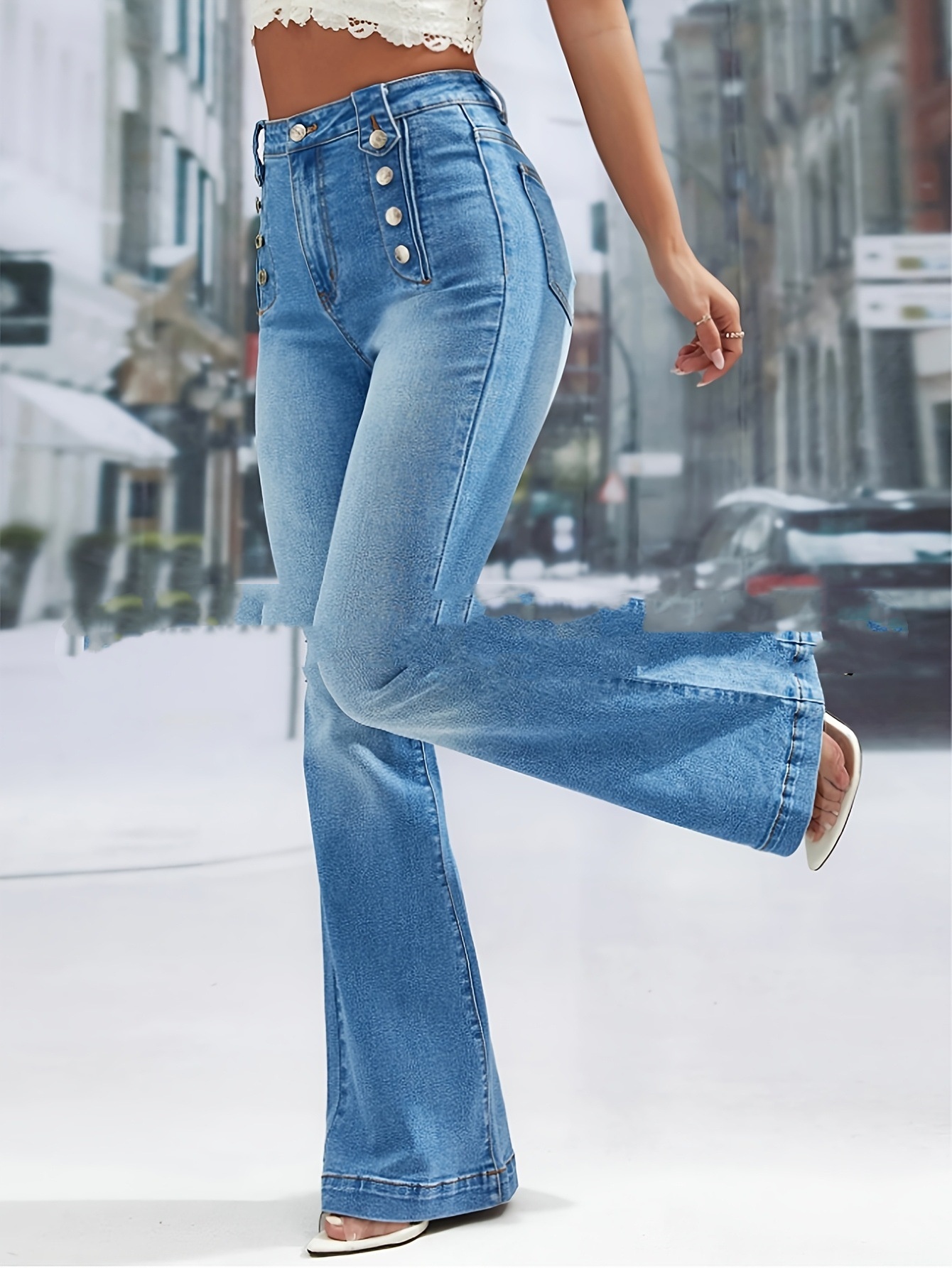 Button-fly Washed Stretch Denim Jeans - Image 4