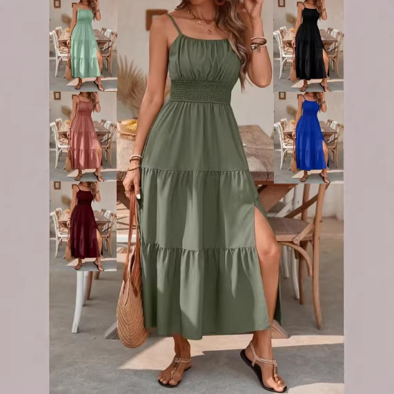 Strapless Layered Waist-cinching Solid-color Slim-fit Dress - Image 6
